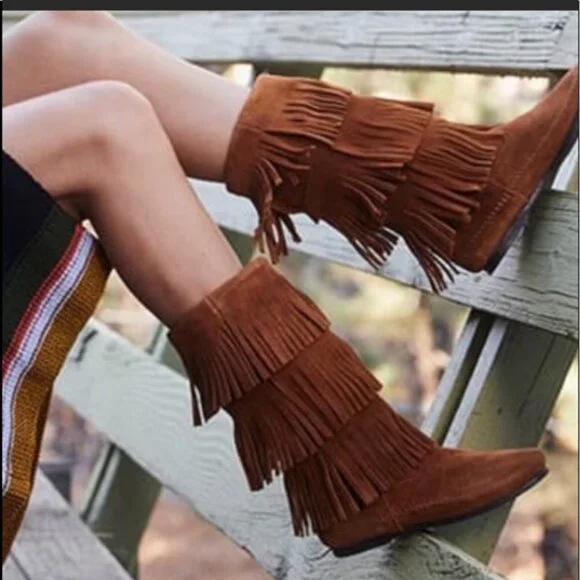 Minnetonka 3-Layer Fringe Boots/Moccasins NEW - Picture 7 of 14